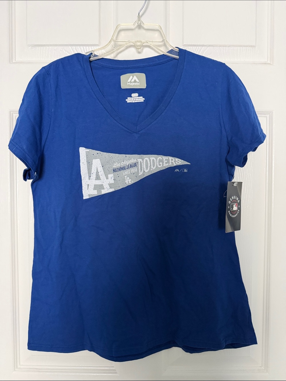 Majestic Dodgers Royal Blue V-Neck Pennant Tee